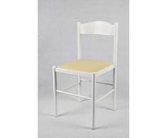 Tommychairs - Set 1 sedia classica Pisa 38 per cucina, bar e sala da pranzo, struttura in legno di faggio con verniciatura laccata bianco e seduta imbottita e rivestita in ecopelle color sabbia