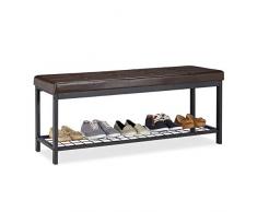 Relaxdays 10023311_93 Panca Scarpiera XXL Imbottita con finta pelle, Aperta, Ripiano per Scarpe, Metallo, HxLxP: 49x115x40 cm, Marrone