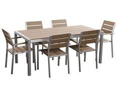 Beliani Set da Giardino 6 Sedie Tavolo Legno e Alluminio Anodizzato Vernio