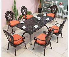 Set Tavolo da Giardino con 6 Sedie, Decorativo Stile Ferro Battuto Ideale per Balcone, Terrazza, Pub, Bar, Fusione di Alluminio