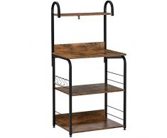 homcom Mobiletto per Microonde a 4 Ripiani e 4 Ganci, Mobile Cucina in Acciaio e Legno 60x40x125cm, Marrone Rustico
