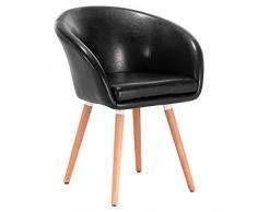 WOLTU BH73sz-1 Poltroncina con Schienale Braccioli Sedia Sgabello Poltrona per Cameretta Cucina Sala dattesa PU Gambe Legno Moderno Nero