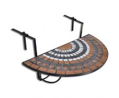 vidaXL Tavolo da Balcone a Mosaico Semicircolare Terracotta Bianca Espositore