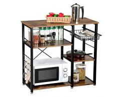 VASAGLE Mobile da Cucina Salvaspazio, Scaffale per Pentole, Stabile Struttura in Ferro e Cestello in Rete Metallica, Ripiani Porta Oggetti, con 6 Ganci, Marrone Vintage KKS90X