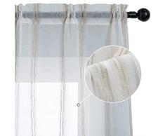 GIRASOLE HOME® Coppia Tende Voile Bianche Trasparenti Effetto Lino Tenda a Righe Beige per Soggiorno Camera Balcone Finestra e Interni 2 Pannelli con Tasca (Beige, 70x240cm)