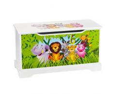 Leomark Contenitore Porta Giochi Scatola Portagiochi Panca Stoccaggio In Legno Mobili e Arredamento Cassapanca Per Bambini Portaoggetti Motivo Giungla Animali Zoo