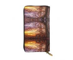 BURGHR Vari tipi di esche da pesca in pelle stampata zip intorno portafoglio continentale, portafoglio frizione porta carte di credito, Solitario Panchina Tramonto, Taglia unica, moderno