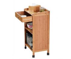 Carrello di Servizio Cucina Mobile 3 Livelli Legno Massiccio con Freno Ruota di Gomma con Cassetti, capacità di Carico 50 kg, 2 Dimensioni (Colore : Beige, Dimensioni : 42 x 29 x 77 CM)