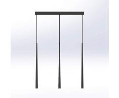 Naiyn Lampada a sospensione a tubo lungo a LED a 3 luci Lampada a sospensione moderna a cilindro in metallo Lampada a sospensione nera per cucina a isola Soggiorno Camera da letto Sala da pranzo Appar