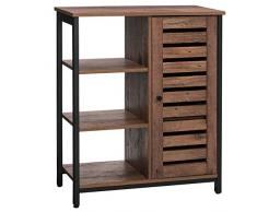 VASAGLE Armadietto, Credenza, Mobiletto Multiuso, 3 Ripiani e Scomparto con Anta, Struttura in Acciaio, per Cucina Salotto Studio, Stile Industriale, Marrone Nocciola e Nero LSC74GD