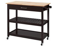 Yaheetech Carrello da Cucina con Ruote 101,5 x 51 x 92,5 cm Carrello di Servizio Carrellino Portaoggetti Multiuso Salvaspazio a 3 Ripiani Stile Moderno Porta Microonde Marrone