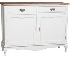 Biscottini Credenza Country in Legno massello di Tiglio Struttura Bianca Anticata Piano Naturale 123x42x92,5 cm