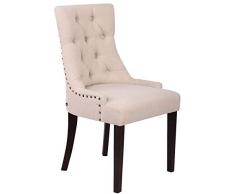 CLP Poltrona da Pranzo Aberdeen Stile Chesterfield - Sedia Soggiorno Tavolo Moderna in Tessuto Imbottita con Alto Schienale - Legno di caucciù Crema Antico