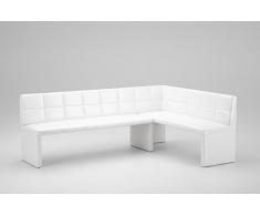 MyStyleWood Marta - Panchina ad Angolo da Cucina, in Ecopelle Imbottita, Facile da Pulire, Struttura Stabile in Legno, 168 x 128 cm, Colore: Bianco
