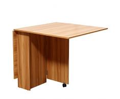 HOMCOM Tavolo da Pranzo Pieghevole Design Moderno Ruote Ripiani Portaoggetti 140 × 80 × 74cm