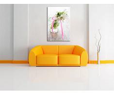 Snowdrops con nastro rosa sul vecchio tavolo di legno Formato: canvas 80x60auf, XXL Immagini enormi completamente Pagina con la barella, incorniciatura sulla foto muro con cornice, più conveniente che dipinti ad olio e immagine,