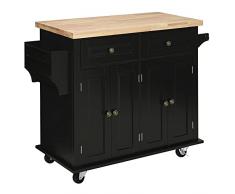 homcom Carrello da Cucina Portavivande con Cassetti, Armadietti, Portaspezie e 4 Ruote, in Legno e MDF, 111x44.5x82.5 cm, Nero