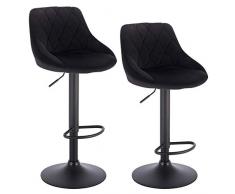 WOLTU BH219sz-2 Coppia Sgabelli da Bar Moderni Girevoli Sedia Cucina Alta con Schienale Quadrato Senza Braccioli Altezza Regolabile in Velluto Nero