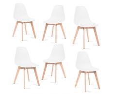 Mc Haus KATLA Set di 6 Sedie Sala da Pranzo, Stile Scandinavo, con Gambe in Legno Tulip, Soggiorno Cucina, Design Nordico, Bianco, 47 X 46 X 82 cm