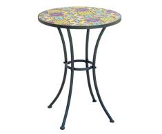 Gruppo Maruccia - Tavolo da Giardino Tondo con Top in Mosaico di Ceramica Artigianale - Struttura in Ferro - Diametro 55 Centimetri