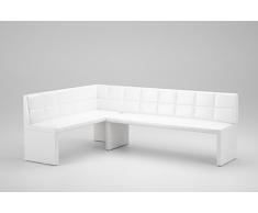 Marta - Panchina ad angolo da cucina "Olga", spessa imbottitura, in ecopelle, facile da pulire, struttura in legno resistente, bianco, 168 x 128 cm, angolo destro