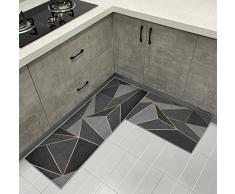 Hoimlm Tappeti da cucina, moderni, lavabili, motivo geometrico, antiscivolo, per cucina, sala da pranzo, 40 x 120 cm + 40 x 60 cm (geometria nera)