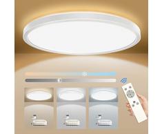 Plafoniera LED Soffitto 24W, Peasur Plafoniera LED IP54 Impermeabile 3000K-6000K 3200LM con Telecomando Plafoniera Bagno Dimmerabile per Camera da Letto, Cucina, Soggiorno, Balcone, Ufficio Ø29.5CM