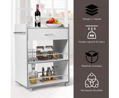 COSTWAY Carrello di Servizio, Carrello da Cucina con Ruote, L’unità con Cassetti e Maniglia, Ideale per Domestico e Ristorante, 81,2 x 39 x 59,5 cm, Bianco