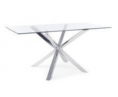 Fashion Commerce Tavolo May Rettangolare in Vetro con Gamba Acciaio, 160 x 90 cm, Gambe Cromo