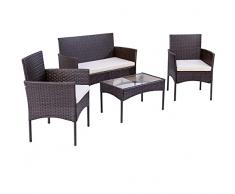 ALLINLIFE Set di Mobili da Giardino in Rattan per 4 Persone,Salottino da Esterno in Rattan con tavolo e sedie in rattan, divano doppio e 2 poltrone,tavolo in vetro temperato, (4-teiliges)