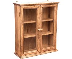 Biscottini Vetrina cucina in legno 57x48x17cm | Oiattaia shabby chic da parete 3 ripiani | Mobile vintage 2 ante | Mobiletto bagno sospeso