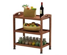 Carrello di Servizio Mobile Cucina Legno Massiccio 3 Livelli Rotella Universale Protezione Ambientale, capacità di Carico 25 kg, 2 Dimensioni (Colore : Brown, Dimensioni : 60 x 32 x 73 CM)