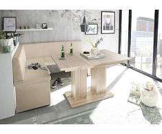 MyStyleWood Panchina angolare Olga con tavolo a colonna, in rovere e seduta imbottita, in ecopelle, facile da pulire, stabile struttura in legno, 128 x 168 l