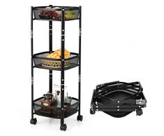 COSTWAY Carrello da Cucina Pieghevole a 3 Livelli, Scaffale di Stoccaggio con Cesto, Carrello Organizzatore Multifunzionale per Cucina Sala da Pranzo e Soggiorno