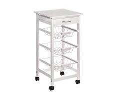 Premier Housewares 2403025 Carrello da Cucina, Legno di Pino, MDF, Impiallacciatura Finitura Bianca, Cassetto di Stoccaggio, 3 Cestelli, Ruote