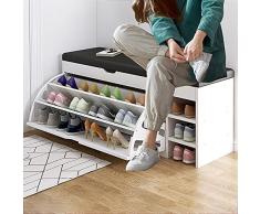GGFHH Panca Scarpiera Scarpieras da Ingresso Portascarpe Salvaspazio in Legno con Anta a Ribalta Tripla profondità e Seduta in Eco Pelle, Dimensioni 80 x 30 x 51 cm (Bianco)