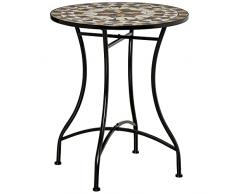 Outsunny Tavolo da Giardino Rotondo in Metallo e Mosaico, Tavolo da Esterno, Ф60x71cm, Nero