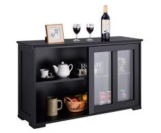 DREAMADE Armadietto da Cucina Mobiletto per Sala da Pranzo con Ante Scorrevoli, in MDF (Nero)