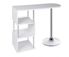 WOLTU BT22ws Tavolo da Bar Cucina Bancone per Cucina a 3 Ripiani con Portabottiglie Vino in Metallo MDF Bianco 113x40x105 cm