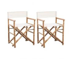 Ausla 2 sedie da regista, struttura in bambù e tela, sedia pieghevole portatile da esterno, 58 x 48 x 89 cm