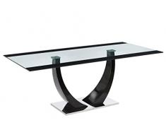 Vente-unique - Tavolo da pranzo 8 coperti in MDF, Vetro temperato e Acciaio inossidabile Nero - MEZZO II