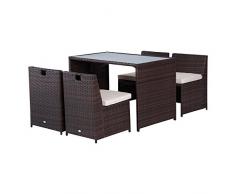 Outsunny Set Mobili da Giardino in Rattan 5pz Tavolo Pranzo 4 Sedie con Cuscini