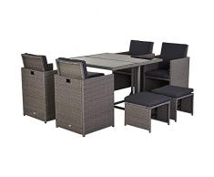 Outsunny Set Mobili da Giardino Esterno Tavolo con 4 Sedie 4 Poggiapiedi 9pz Rattan Grigio