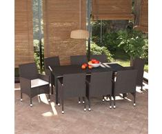 Gecheer Set da Pranzo per Giardino 9 pz con Cuscini in Polyrattan, Set Tavolo e Sedie per Esterni, Set da Giardino per Esterni, Set Tavolo e Sedie da Giardino Rattan Marrone