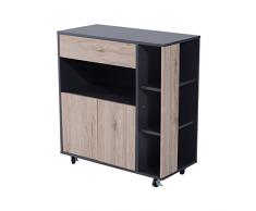HOMCOM Mobiletto Ausiliario da Cucina Multiuso in Legno con Ruote 80 x 39 x 86.5cm