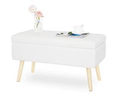 JOHEE Panca Imbottita Pouf Poggiapiedi Contenitore Sgabello con Coperchio, Ottomana Cassapanca con Seduta, Panchina in Legno e Lino Rettangolo per Ingresso Camera da Letto Soggiorno Bianco