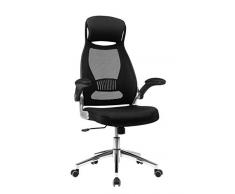 SONGMICS OBN86BK Sedia da ufficio ergonomica, girevole, con braccioli regolabili in altezza, schienale in tela traspirante, nera, 64 x 55 x (117-126,5) cm