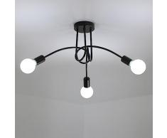 Riserva 3 Luci Lampada da Soffitto Vintage, E27 Plafoniera Soffitto Moderno Industriale, Lampadario a in Metallo per Soggiorno, Cucina, Camera da Letto, Ristorante, Cafe (nero, senza lampadine)