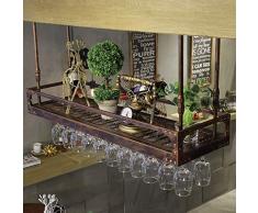 JIU Sospensione Portabottiglie, Espositore Multifunzionale Calice in Ferro Battuto TKV Bar Salotto Staffa Telescopica Casalinghi Cantinetta Sospesa Portabicchieri (Color : Bronze, Size : 80x35cm)