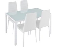 TecTake Tavolo de Pranzo con 4 sedie | Elevato Comfort di Seduta | Robusto Piano del Tavolo in Vetro di Sicurezza - Disponibile in Diversi Colori (Bianco | No. 402838)